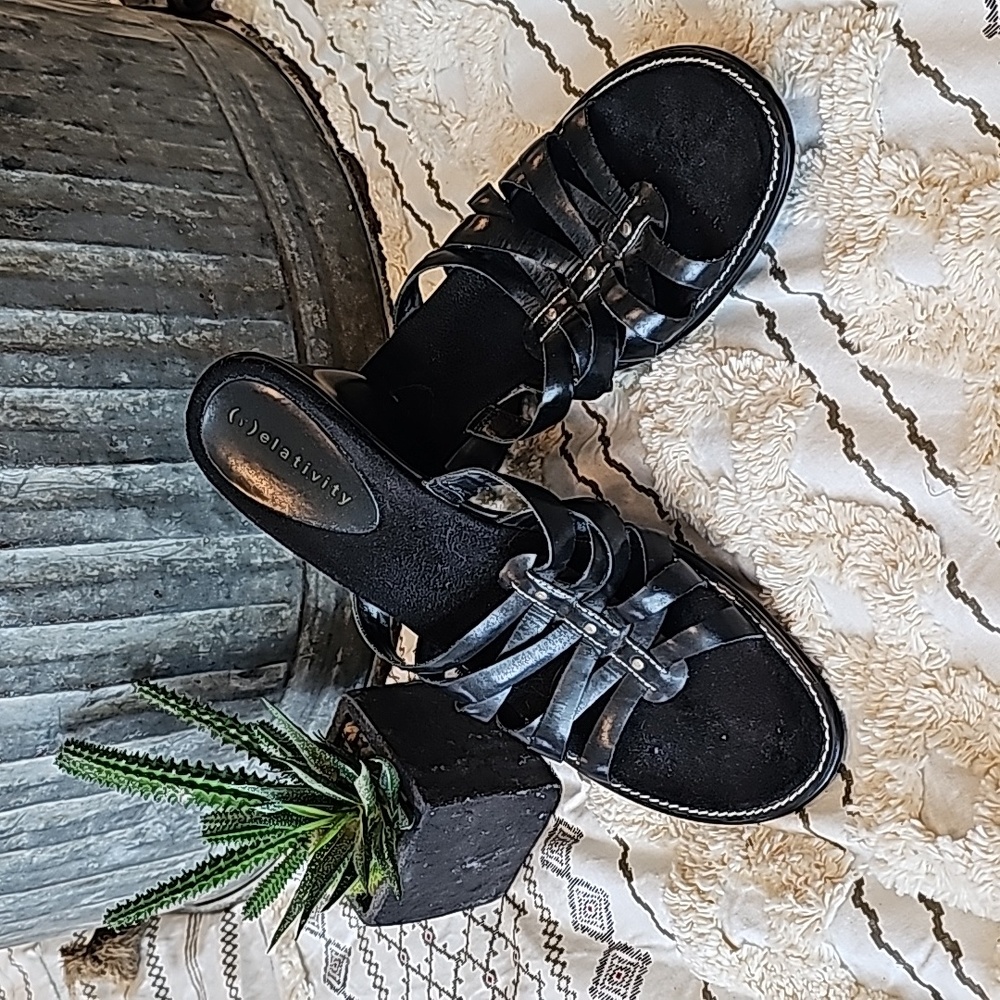 Black Relativity Camden Wedge Heels Womens 11 Casual Platform Studs Clogs EUC